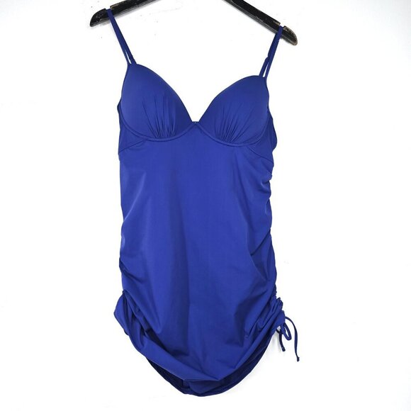 Assets Spanx Blue Shirred Underwire Pushup Power Convertible Swimsuit - Picture 2 of 12